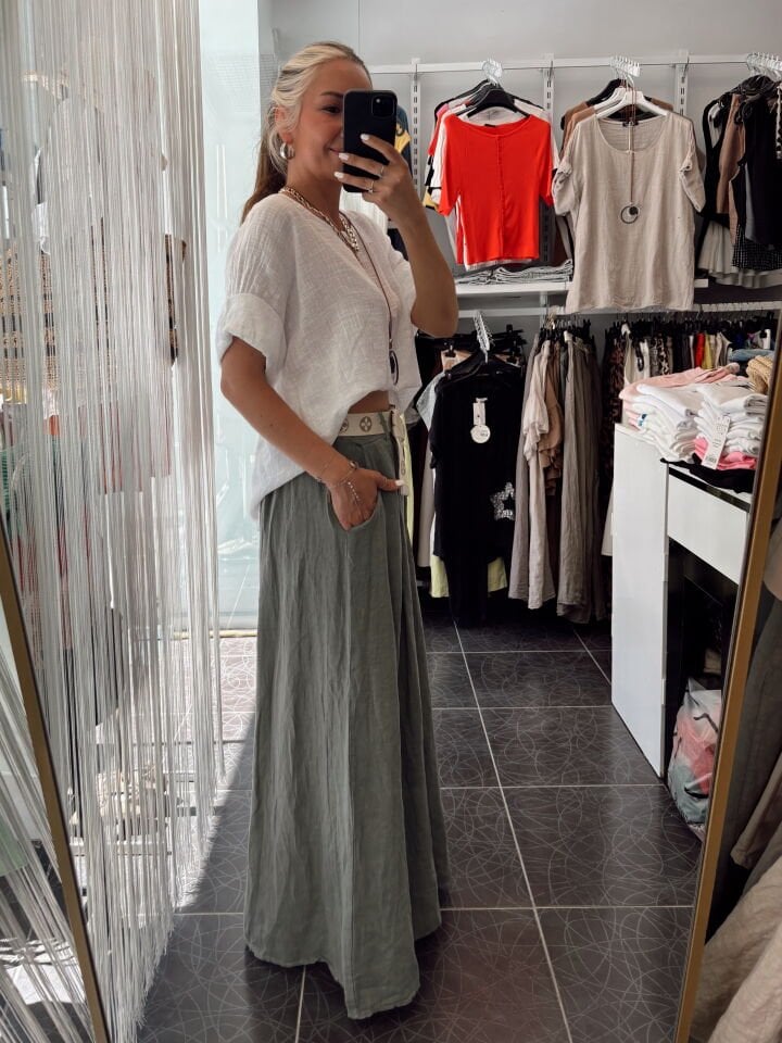 İtalyan Premium Tasarım Keten Pantolon Haki