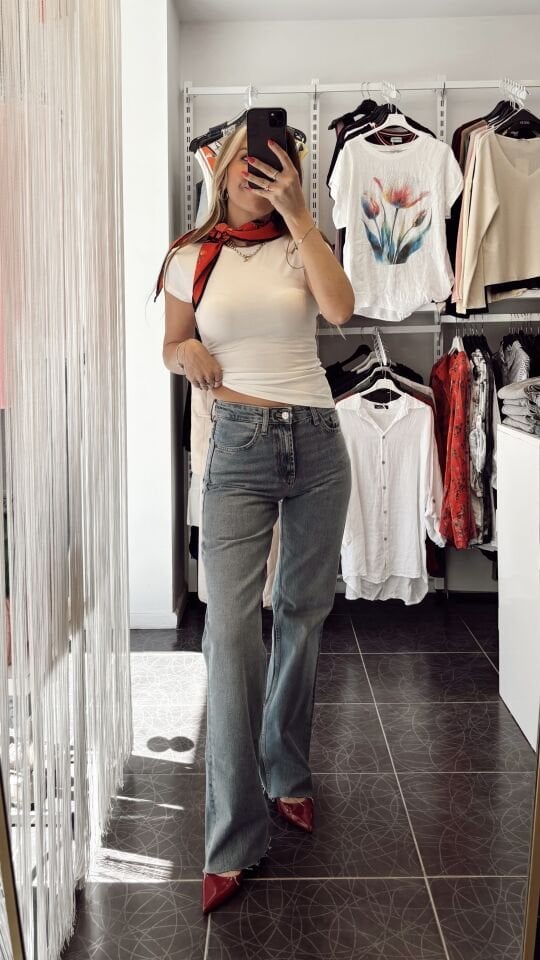 Wide Leg Orta Bel Açık Mavi Jean Pantolon