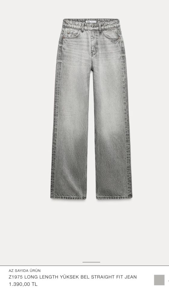 Wide Leg Straight Fit Yüksek Bel Jean Pantolon Gri