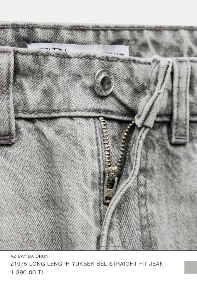 Wide Leg Straight Fit Yüksek Bel Jean Pantolon Gri