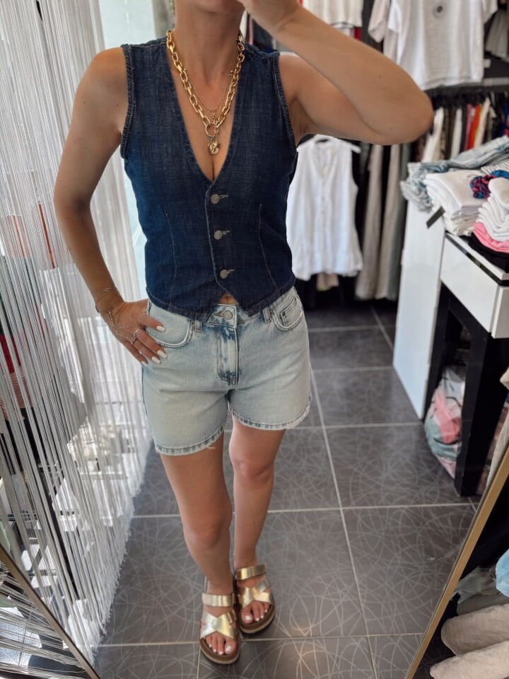 Tasarım Lacivert Denim Yelek