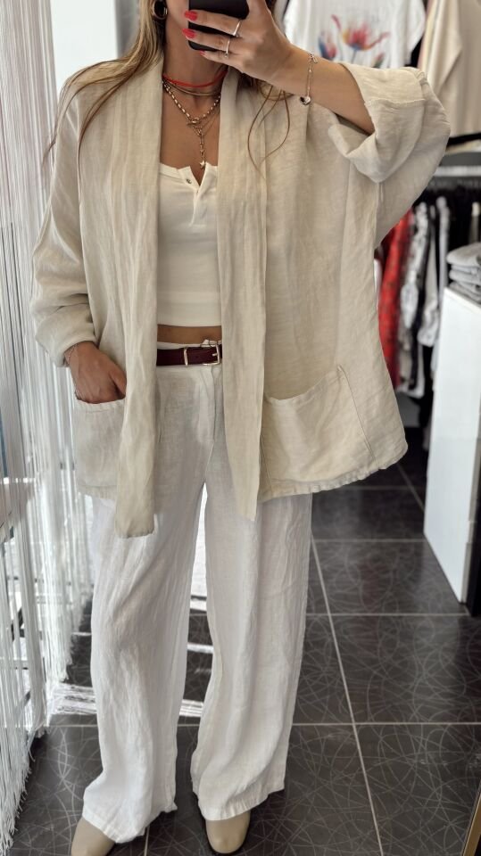 İthal Cepli Oversize  Ceket Bej