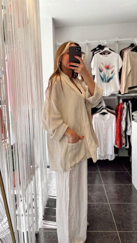 İthal Cepli Oversize  Ceket Bej