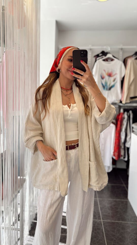 İthal Cepli Oversize  Ceket Bej
