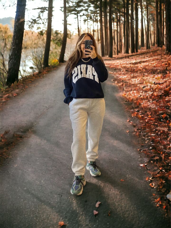Premium Paris Yazılı Sweatshirt Eşofman Takımı