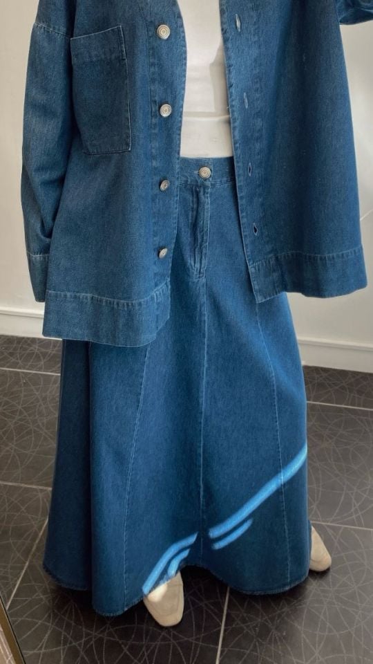 Premium Parçalı Maxi Denim Etek