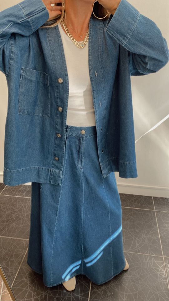 Premium Parçalı Maxi Denim Etek