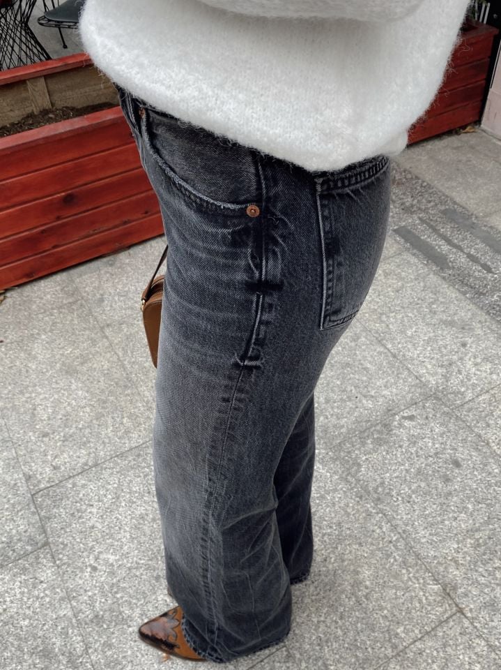 Orta Bel Jean Pantolon Taşlanmış Siyah