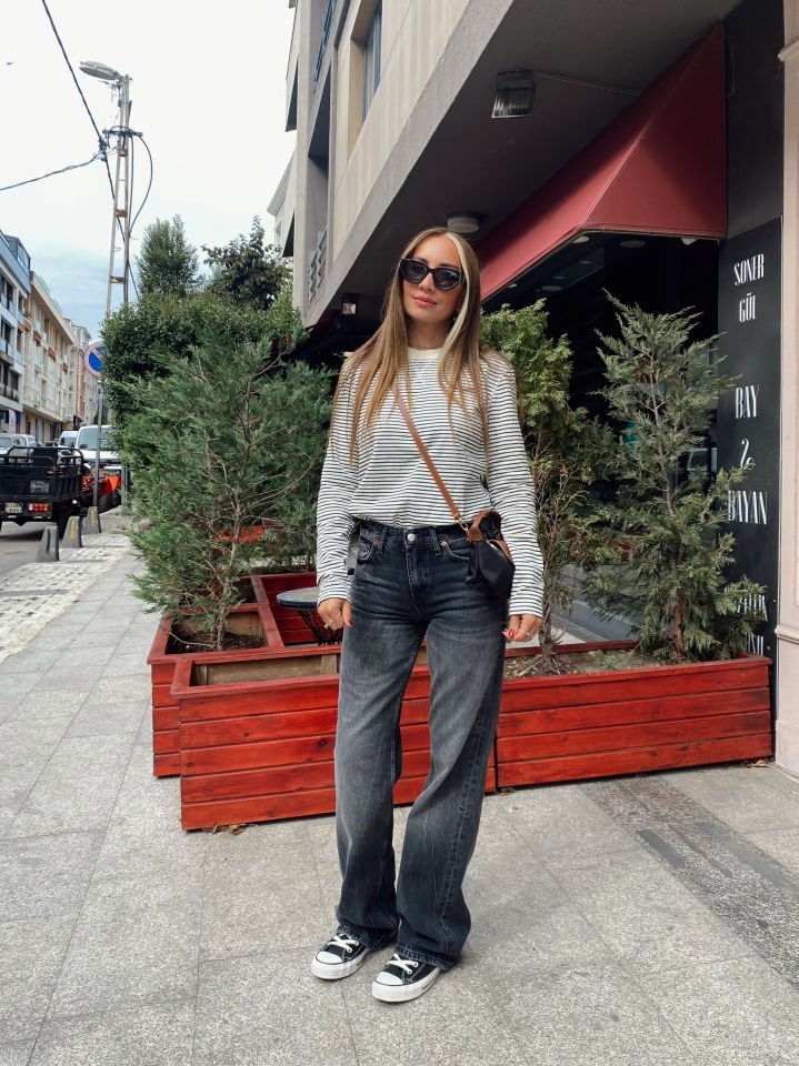 Orta Bel Jean Pantolon Taşlanmış Siyah