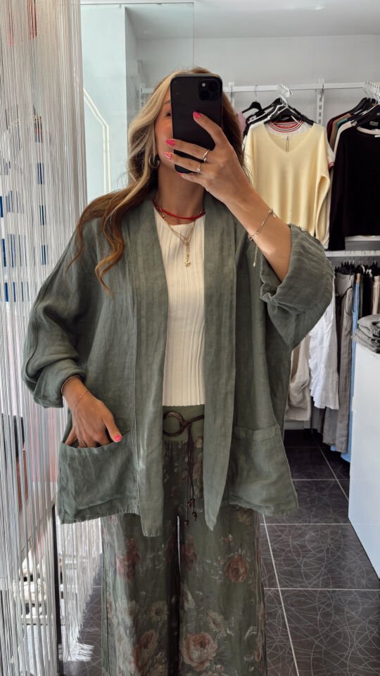 İthal Cepli Oversize  Ceket Haki Yeşil