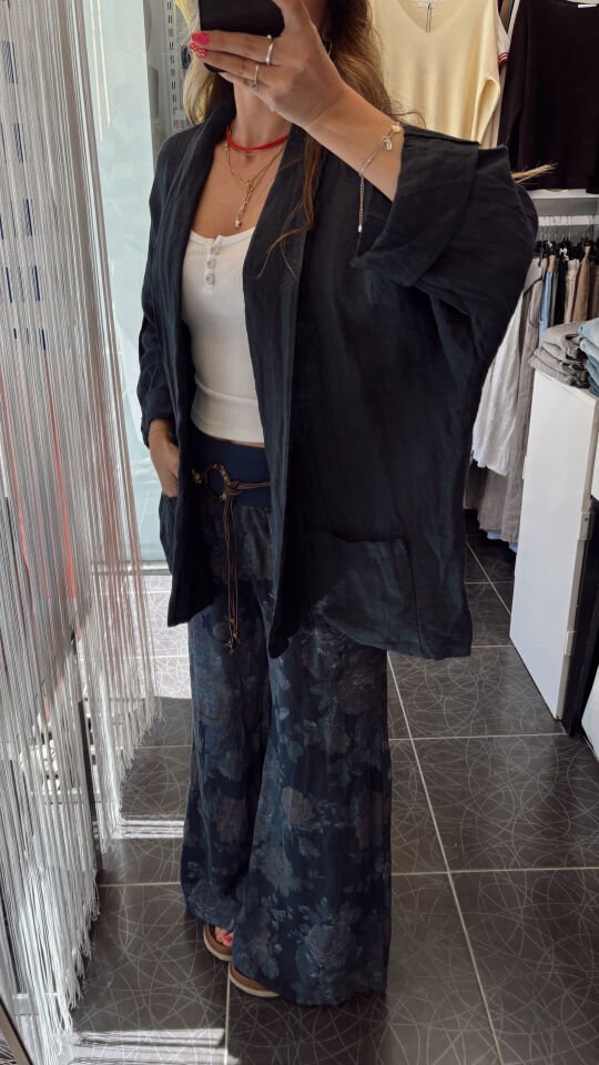 İthal Cepli Oversize  Ceket Lacivert