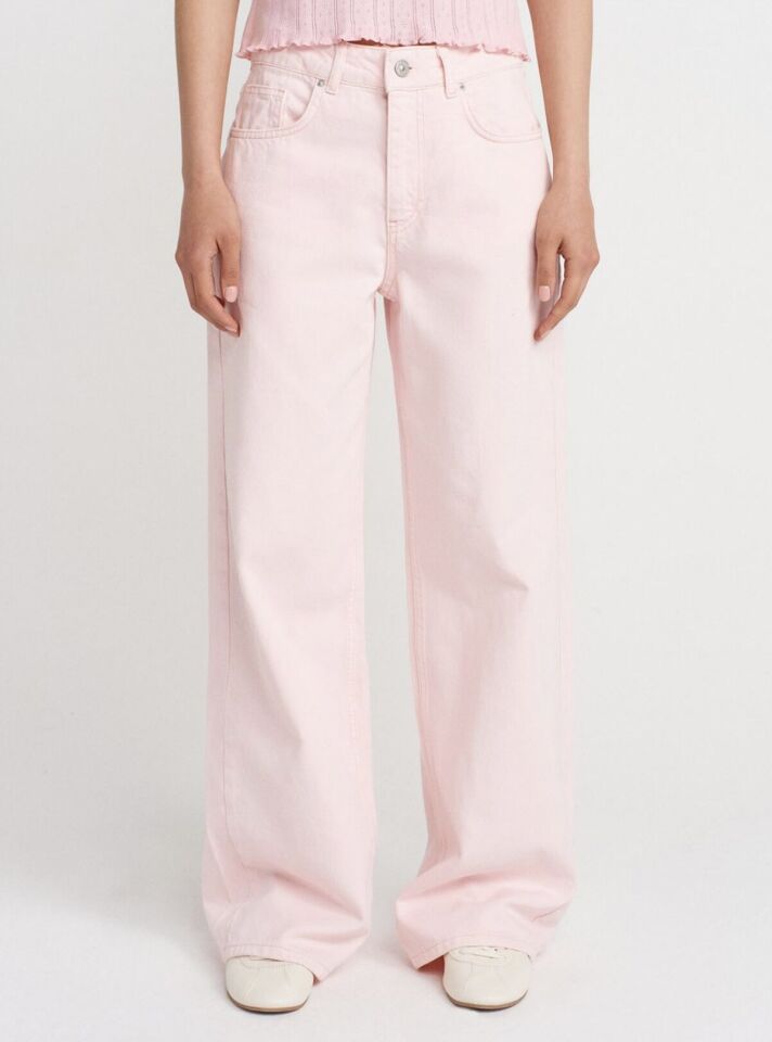 Soft Pembe Wide Leg Yüksek Bel Premium Jean Pantolon