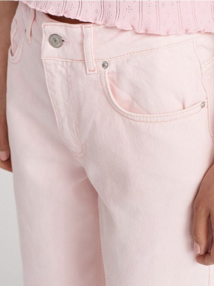 Soft Pembe Wide Leg Yüksek Bel Premium Jean Pantolon