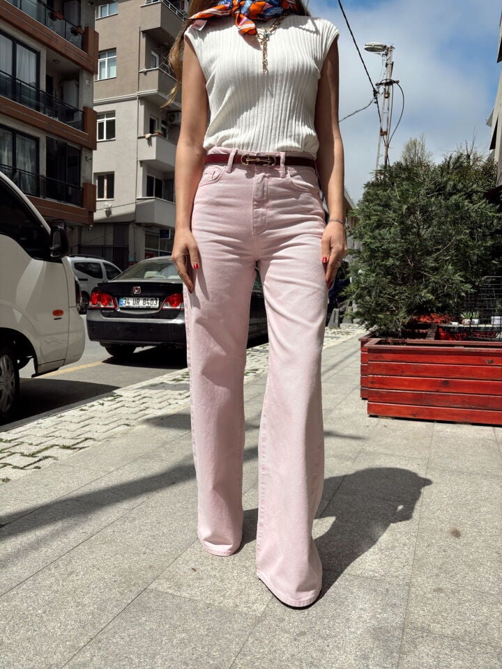 Soft Pembe Wide Leg Yüksek Bel Premium Jean Pantolon