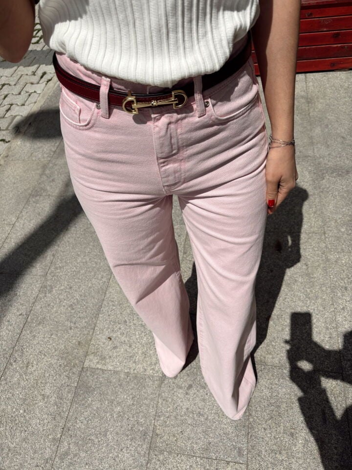 Soft Pembe Wide Leg Yüksek Bel Premium Jean Pantolon