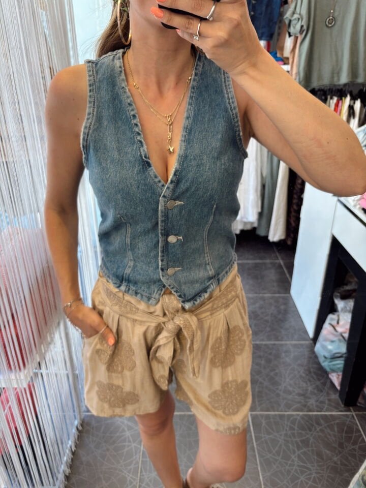 Retro Mavi Denim Yelek