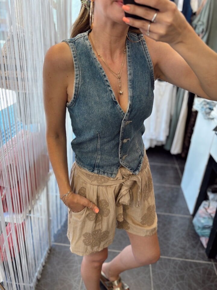 Retro Mavi Denim Yelek