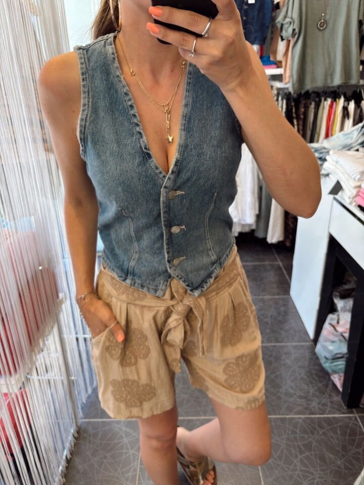 Retro Mavi Denim Yelek
