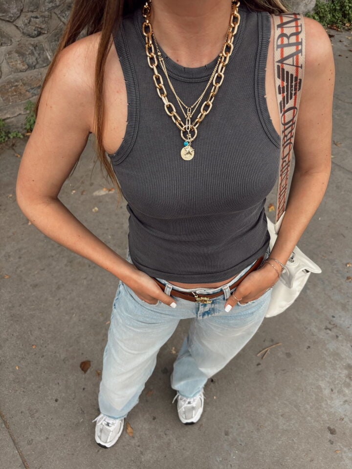 Fitilli Kolsuz Bluz Antrasit