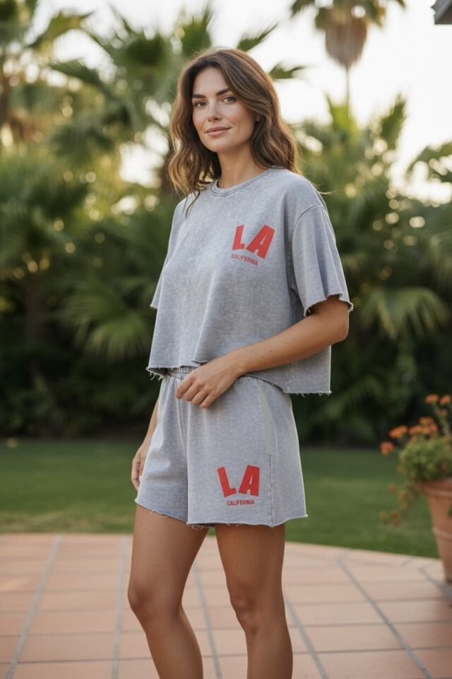 LA California Yazılı Şort/Tişört Takım