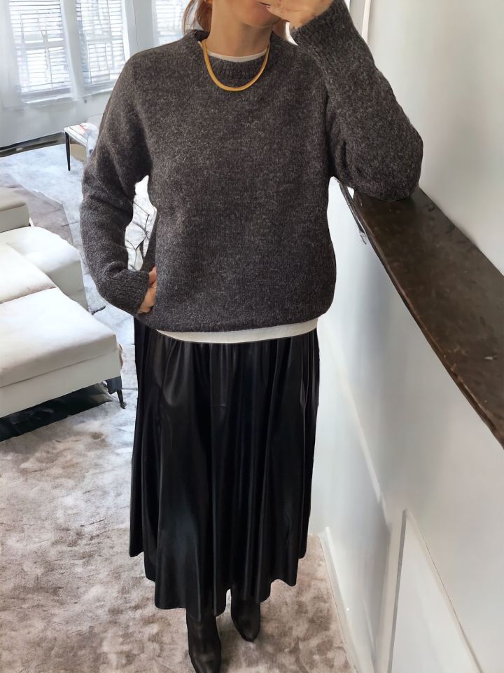 Suni Deri Cepli Siyah Kloş Etek