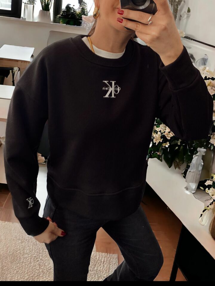 Bisiklet Yaka Sweatshirt Siyah