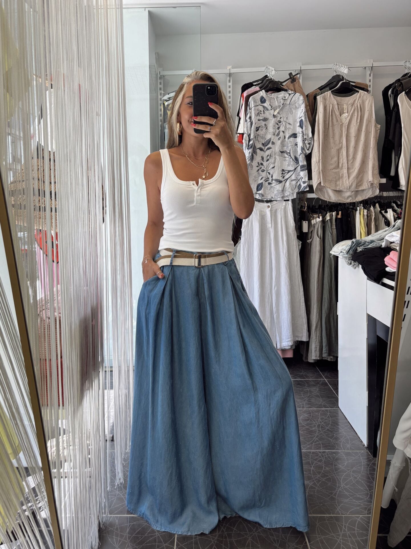 İtalyan Premium Tasarım Kemerli Tencel Pantolon İndigo