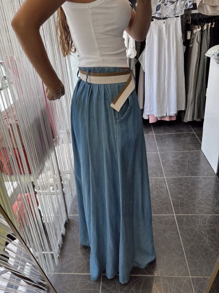 İtalyan Premium Tasarım Kemerli Tencel Pantolon İndigo