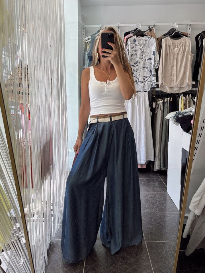 İtalyan Premium Tasarım Kemerli Tencel Pantolon Lacivert