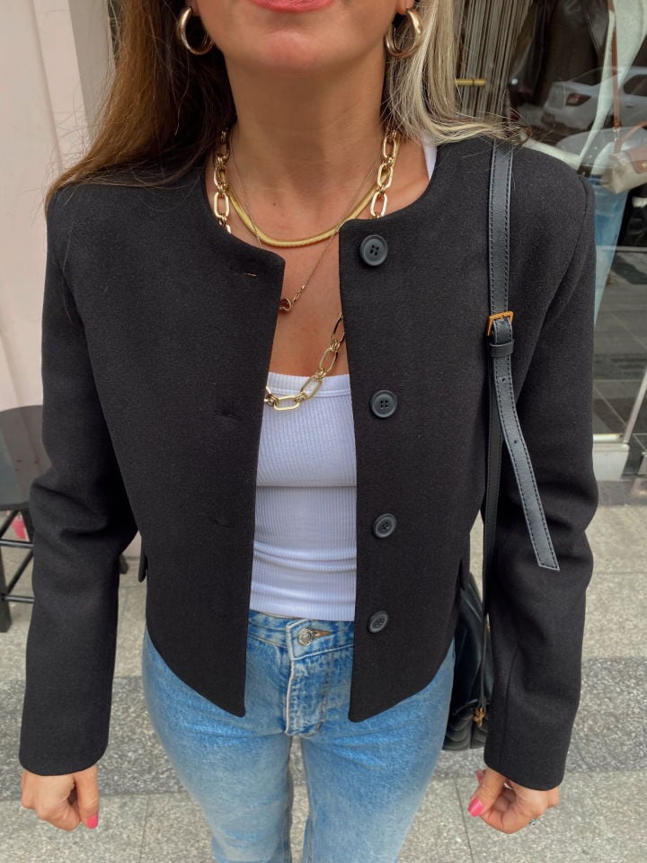 Marka Muadili Kaşe Ceket Siyah