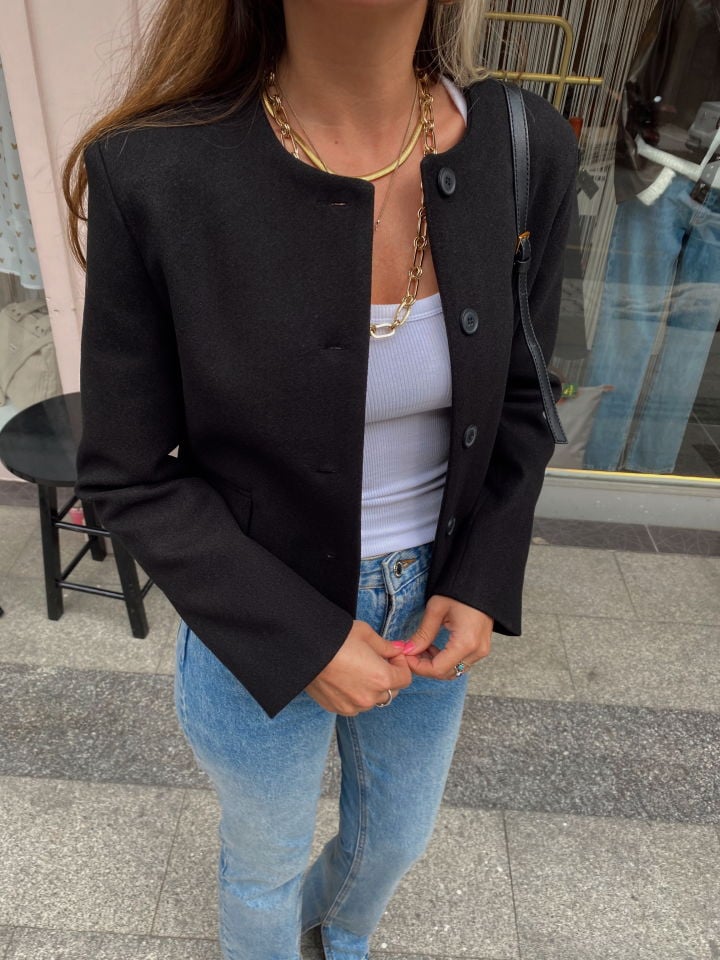 Marka Muadili Kaşe Ceket Siyah