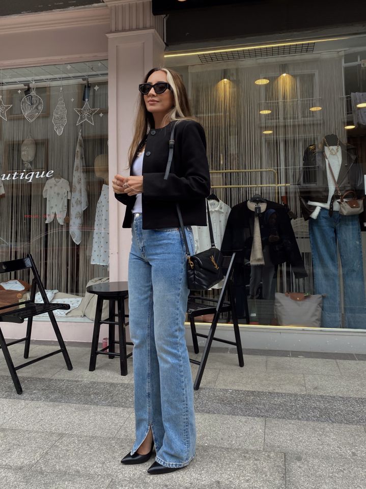 Bootcut Paçası Yırtmaçlı Jean Pantolon Mavi