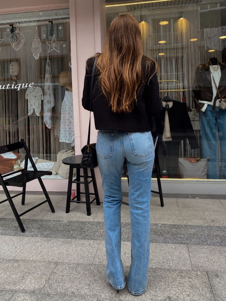 Bootcut Paçası Yırtmaçlı Jean Pantolon Mavi