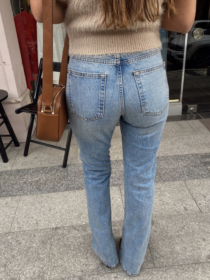 Bootcut Paçası Yırtmaçlı Jean Pantolon Mavi