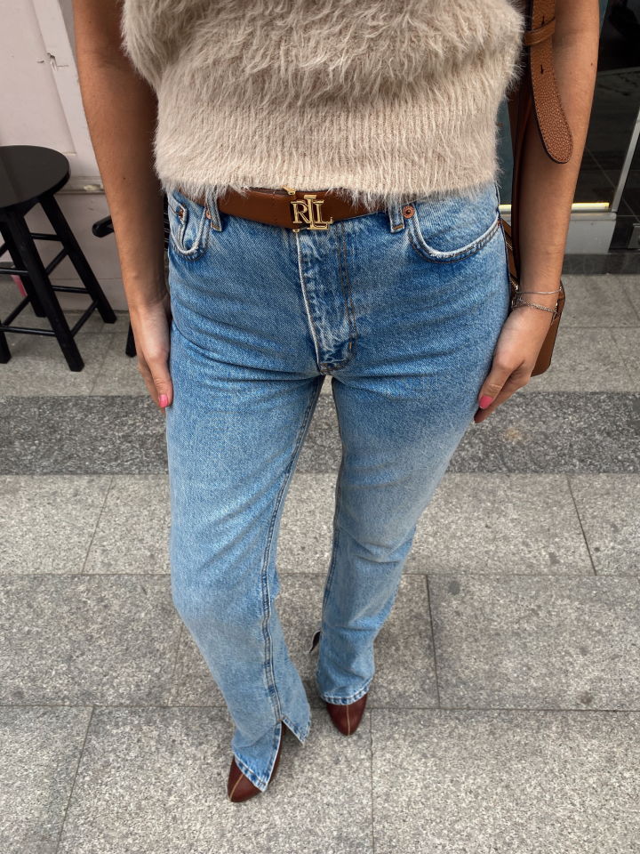 Bootcut Paçası Yırtmaçlı Jean Pantolon Mavi