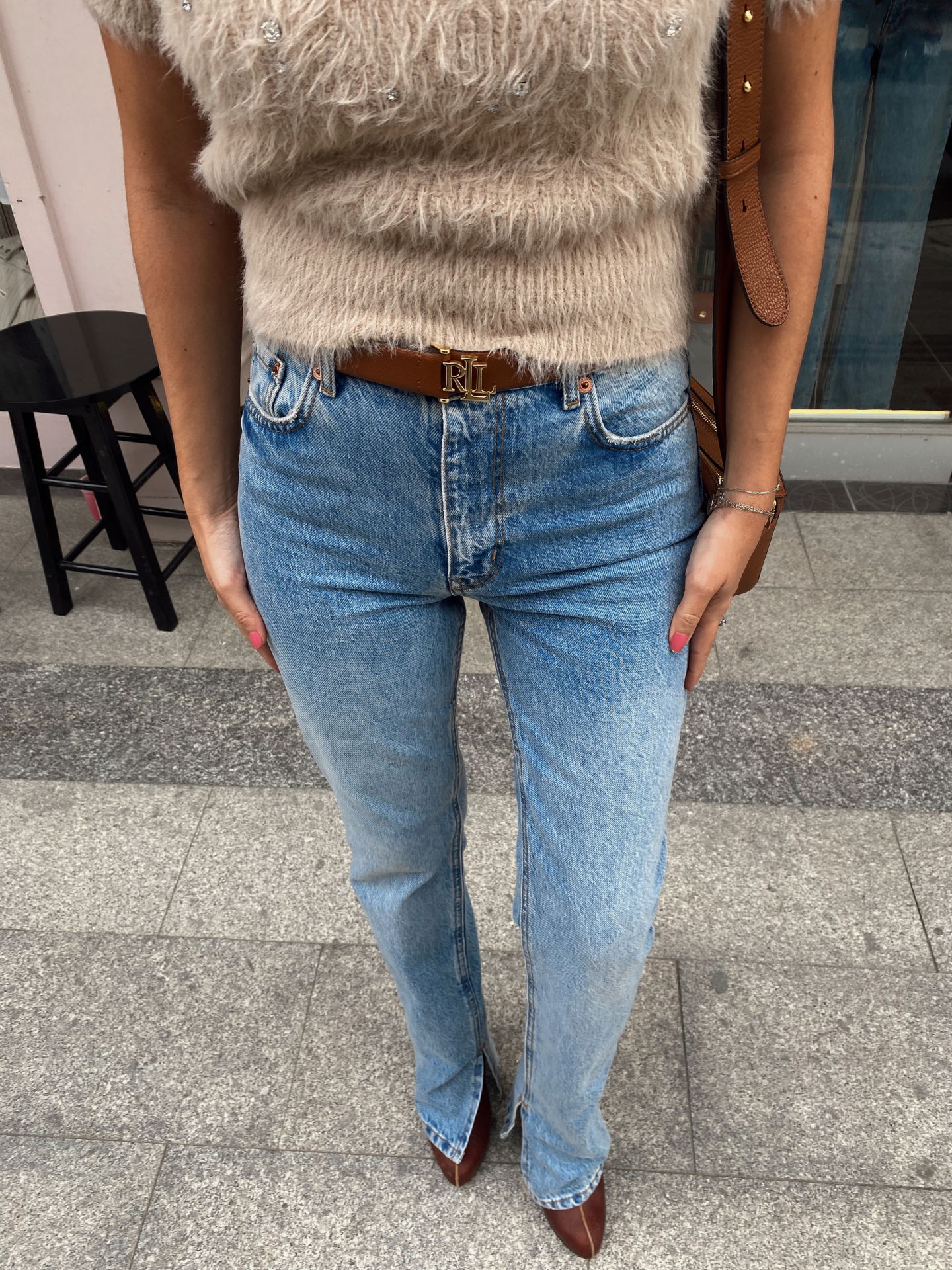 Bootcut Paçası Yırtmaçlı Jean Pantolon Mavi