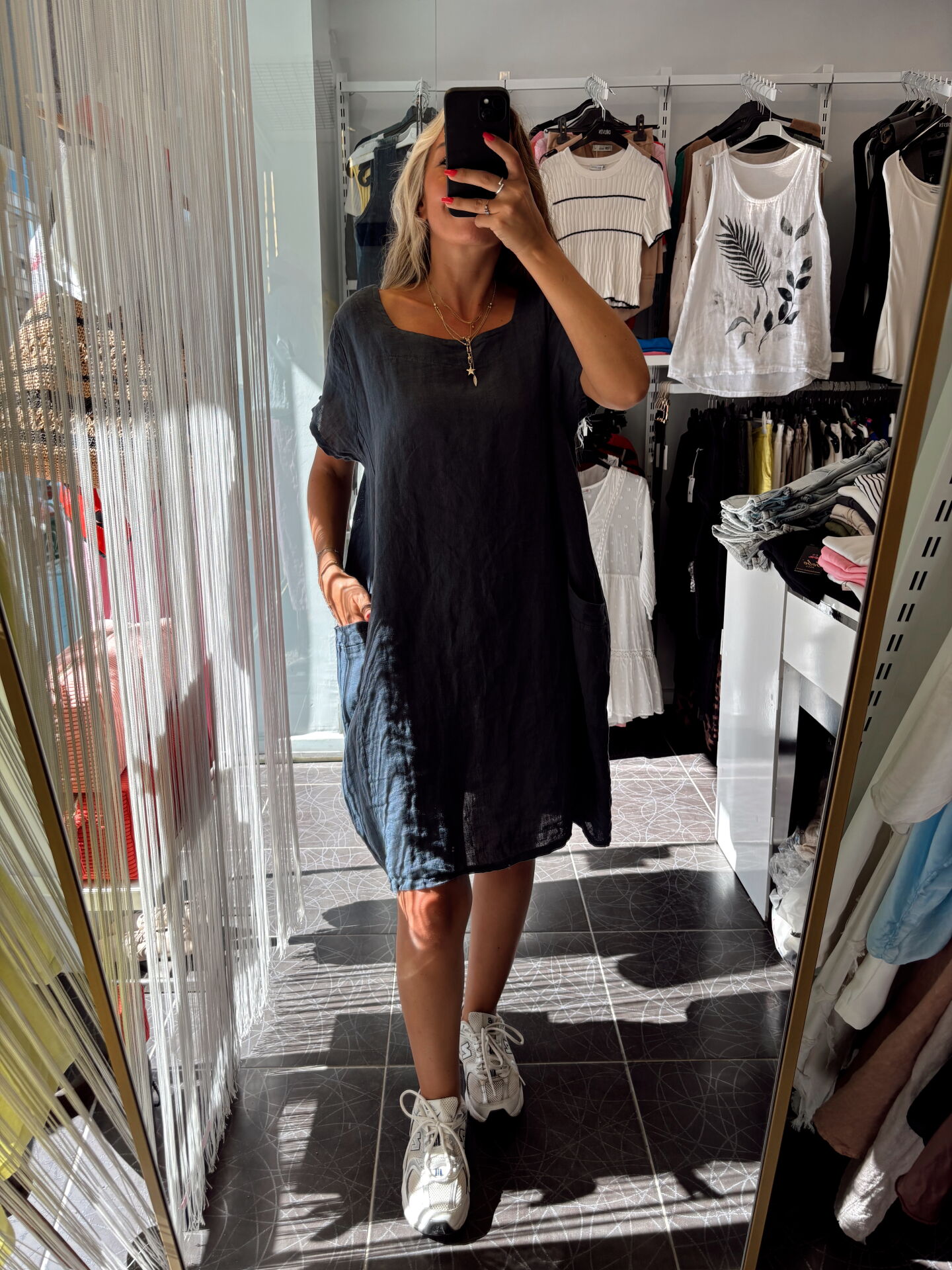 İtalyan Keten Oversize Elbise Lacivert