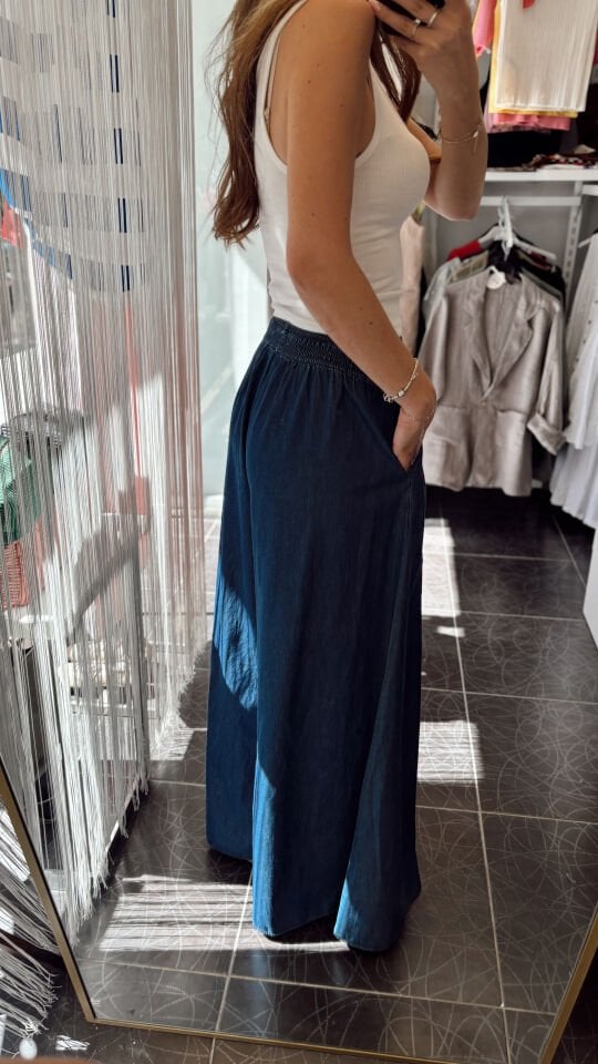 İthal Beli Lastikli İnce Kot Pantolon Lacivert