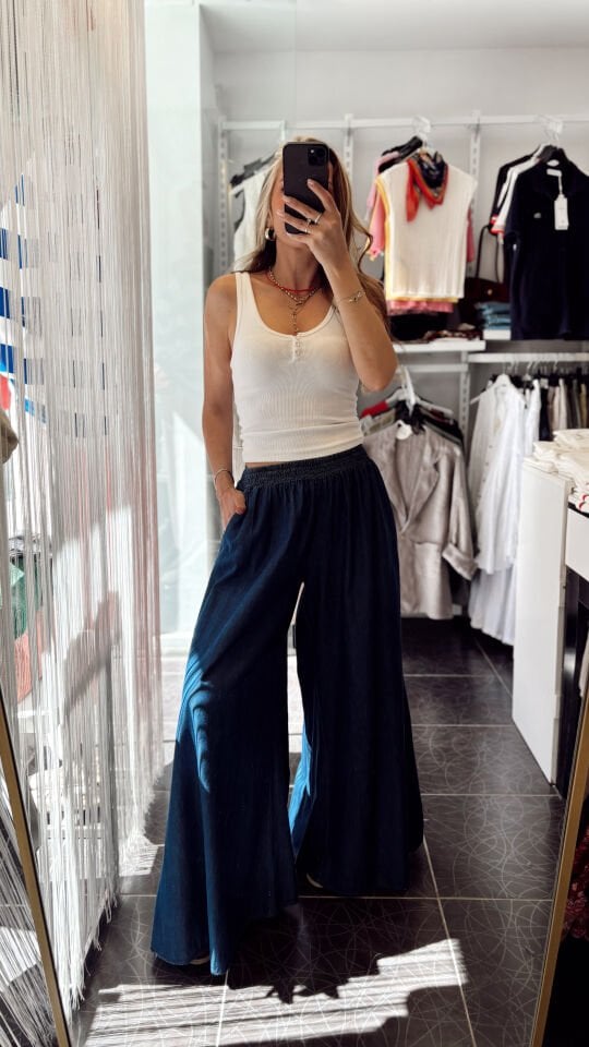 İthal Beli Lastikli İnce Kot Pantolon Lacivert