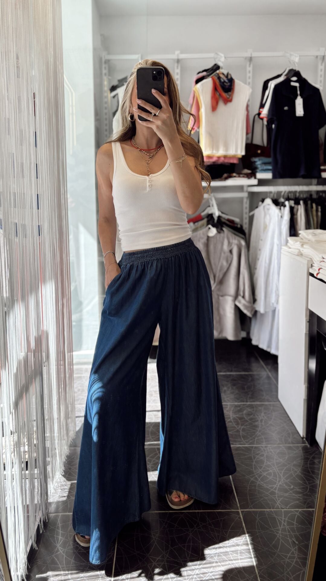 İthal Beli Lastikli İnce Kot Pantolon Lacivert