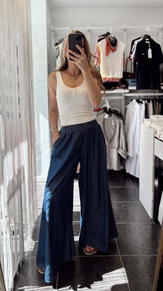 İthal Beli Lastikli İnce Kot Pantolon Lacivert