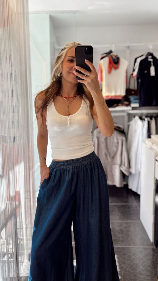 İthal Beli Lastikli İnce Kot Pantolon Lacivert