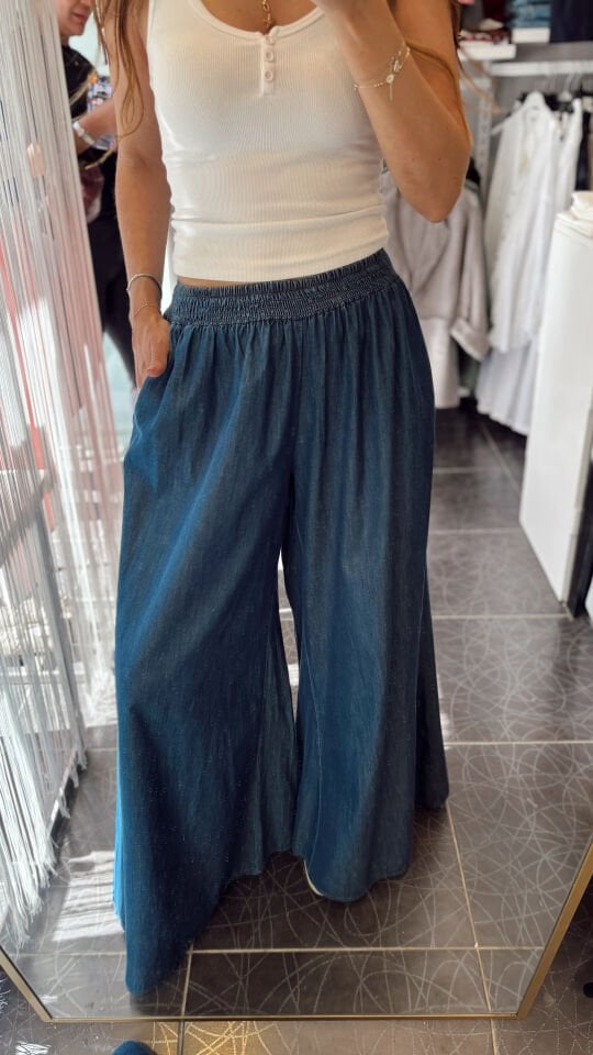 İthal Beli Lastikli İnce Kot Pantolon Lacivert