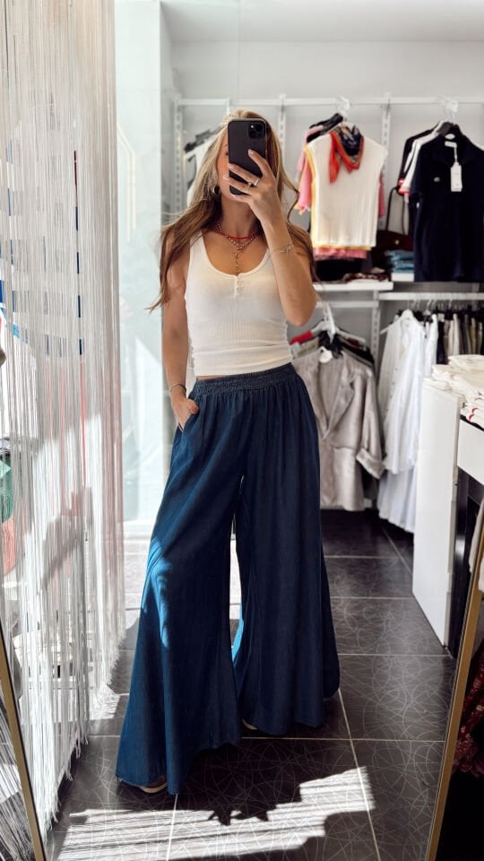 İthal Beli Lastikli İnce Kot Pantolon Lacivert