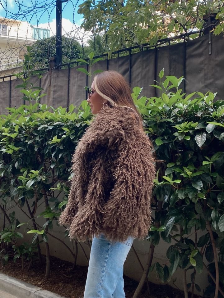 Suni Kürklü Kısa Ceket Kaban Kahve