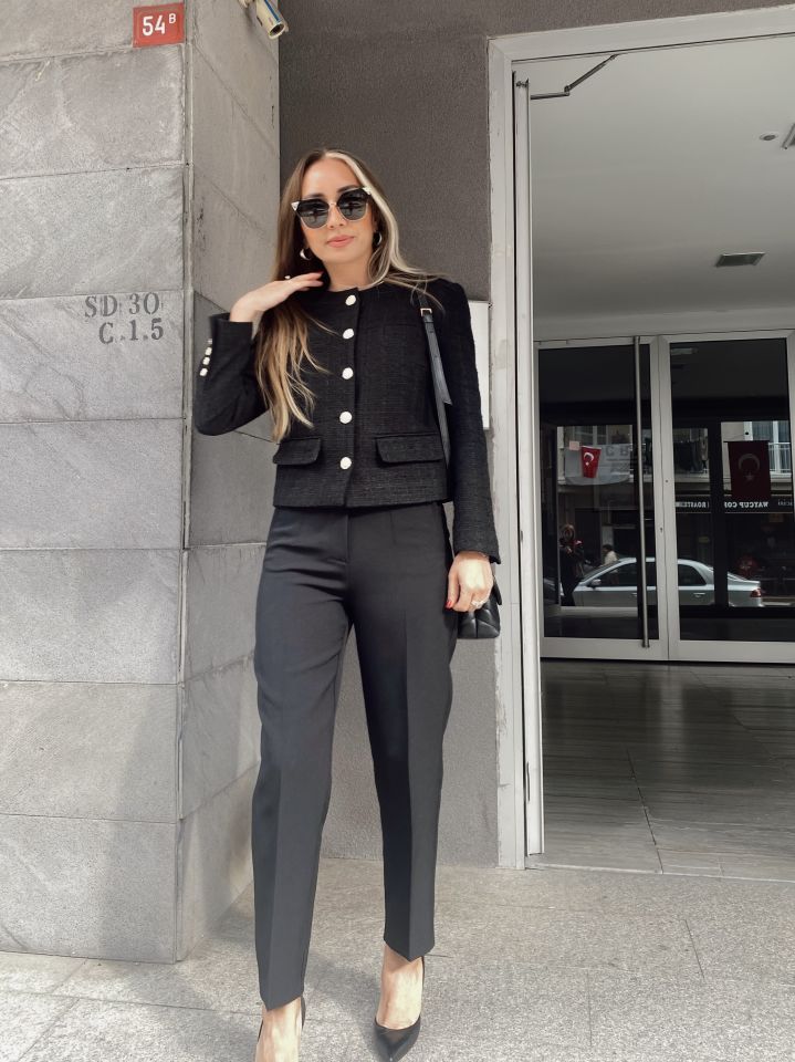 Premium Gold Düğmeli Tüvit Ceket Siyah