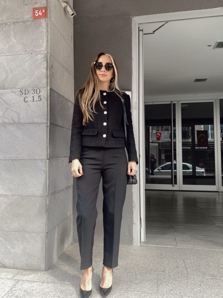 Premium Gold Düğmeli Tüvit Ceket Siyah