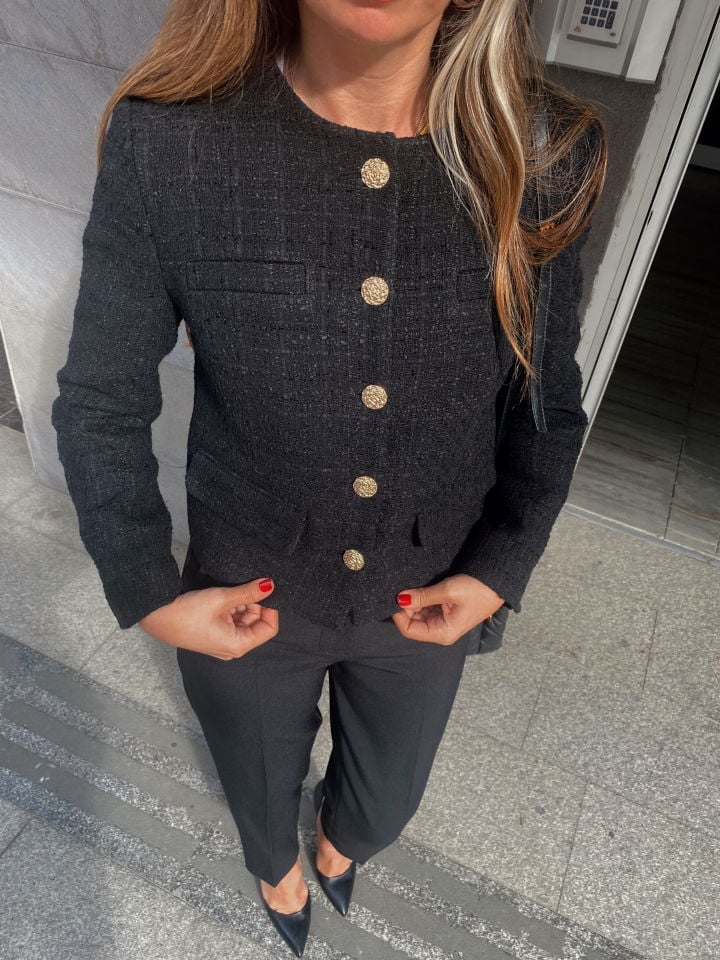 Premium Gold Düğmeli Tüvit Ceket Siyah