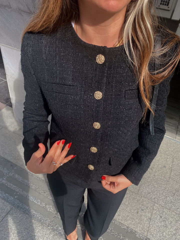 Premium Gold Düğmeli Tüvit Ceket Siyah