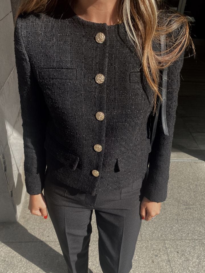 Premium Gold Düğmeli Tüvit Ceket Siyah